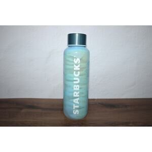 Starbucks 2024 Iridescent Aqua Luster Glass Water Bottle Wave Art 20oz EUC